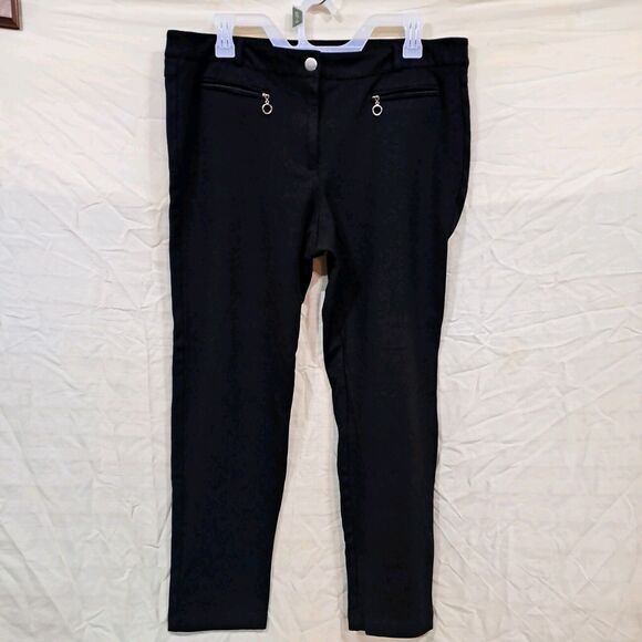 SOHO Apparel Ltd Women 14 Stretch Straight Leg Black Zip Pants 2 Rear Pockets - Picture 2 of 14